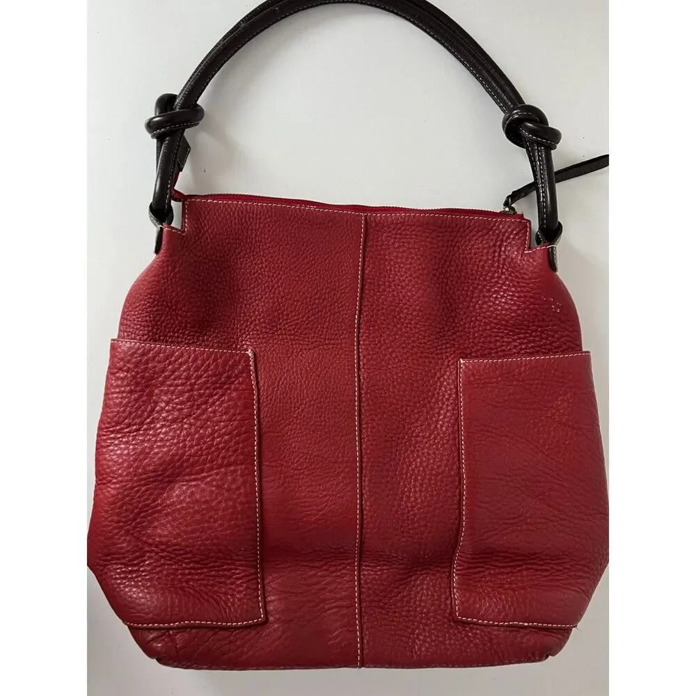 Sundance Oxblood pebbled leather hobo with brown handles